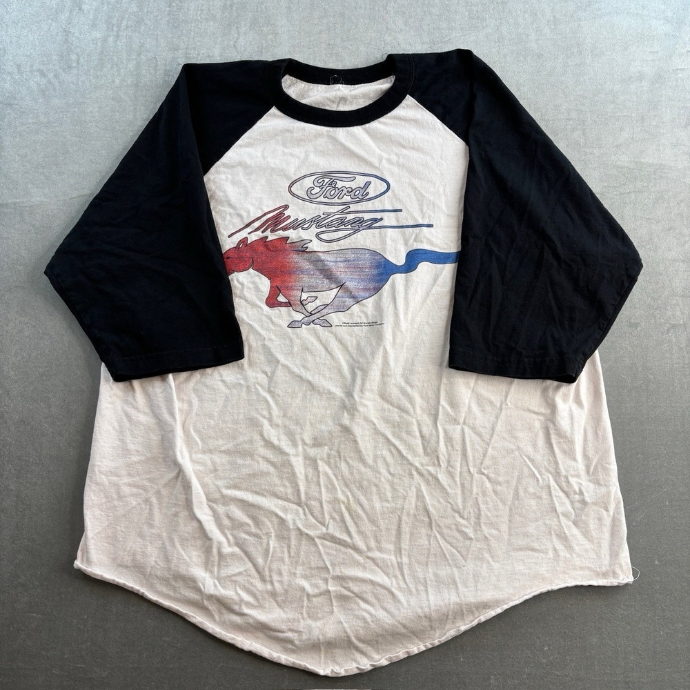 Ford Mustang Raglan T Shirt 3/4 Sleeve Graphic Logo White Black Mens XL